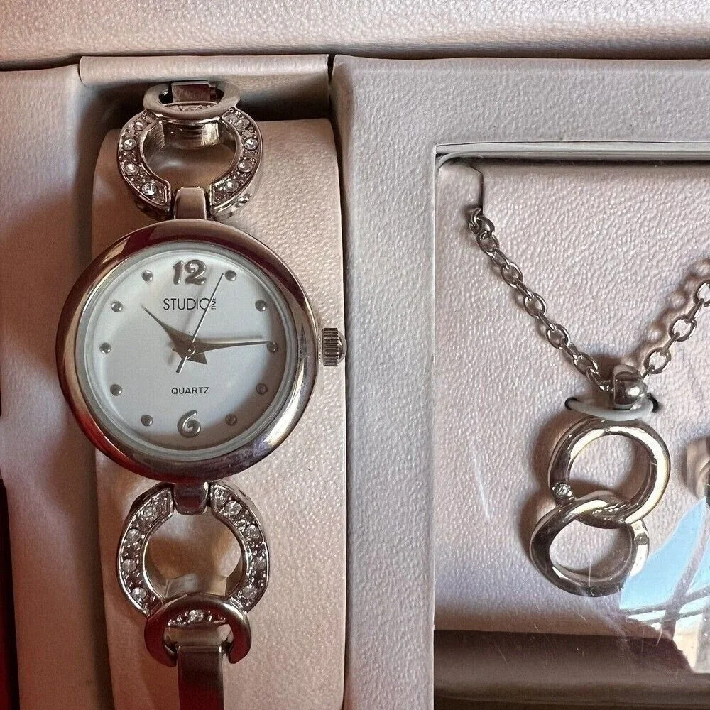 STUDIO TIME Women's Watch Necklace Earrings Set The box is damaged